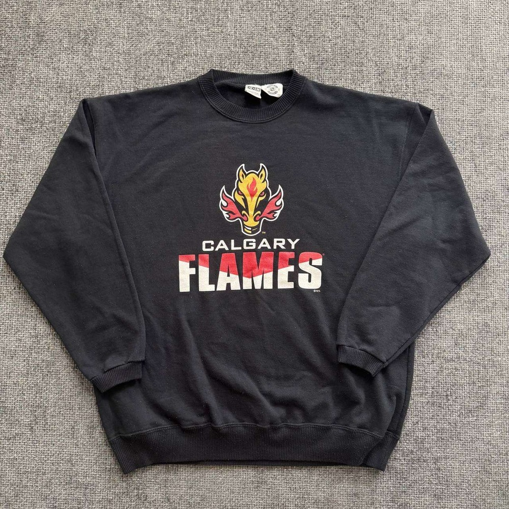 CCM NHL Center Ice Sweatshirt Mens XL Black Vintage 90s Made in Canada Crewneck
